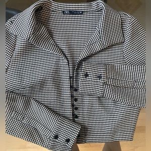 Zara Houndstooth Cropped Blazer